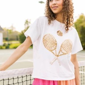 NWT Queen of Sparkles QOS Gold Tennis Tee ADULT XXL